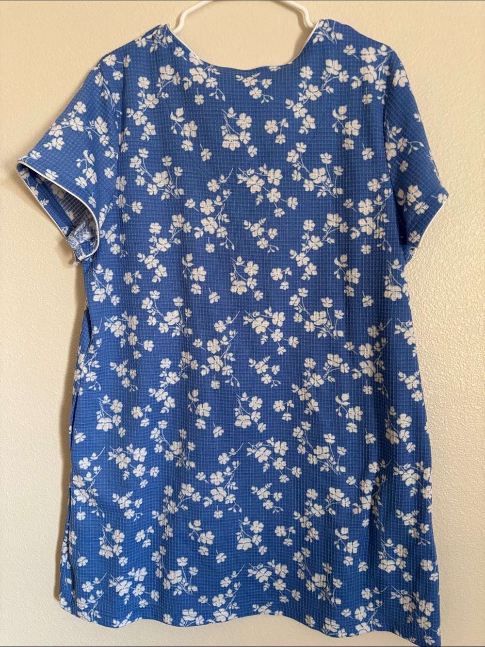 Jasmine Blue and White Floral Short-Sleeve Zip-Front Tunic Sleep Shirt - Picture 3 of 4